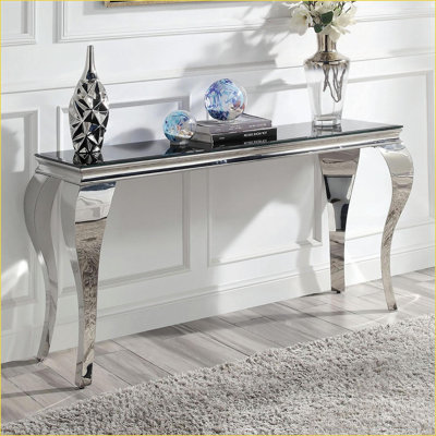 Table basse Glam avec plateau en verre blanc et pieds argentés en acier inoxydable pour le salon, facile à nettoyer