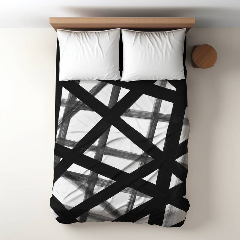 Polyester Sateen Duvet Cover, Twin Duvet, Blue Abstract Bold Lines