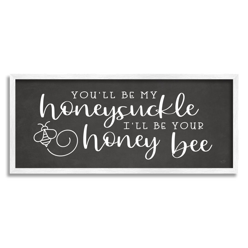 Signe romantique de la calligraphie d'insectes abeilles, H 10 po x l 24 po x P 1,5 po, Giclée encadrée blanc bord de mer