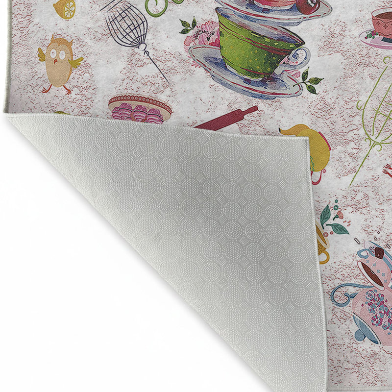 Tapis en polyester tissé à la machine en rose / blanc / orange, Tapis de couloir 3 pi 3 po x 9 pi 10 po