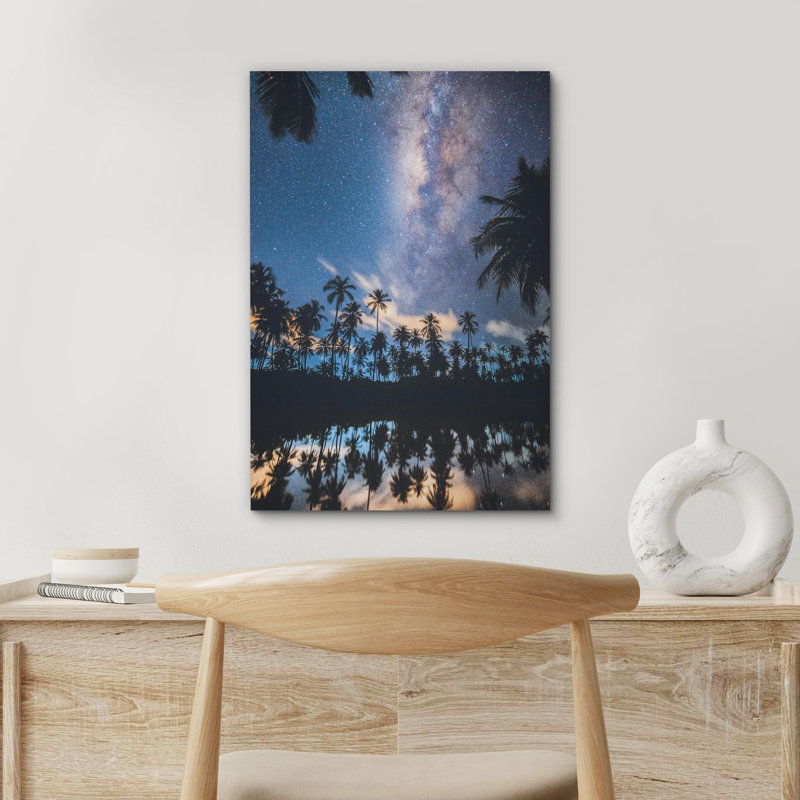 «Tropical Palm Tree Island Galaxy Nebula Cosmos» sur toile, H 48 po x l 32 po