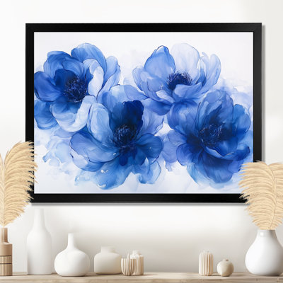 Velours bleu blanc, pivoines bleues - pivoines, art mural