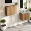 Meuble-lavabo en chêne doré peu encombrant avec lavabo en céramique, style moderne