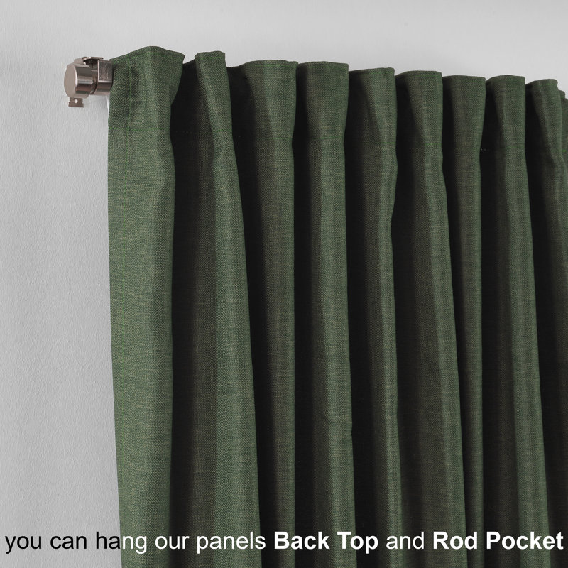Extra Long & Extra Wide Faux Linen Decorative Curtain Single Panel, 140cm Width x 175cm Drop, Dark Green