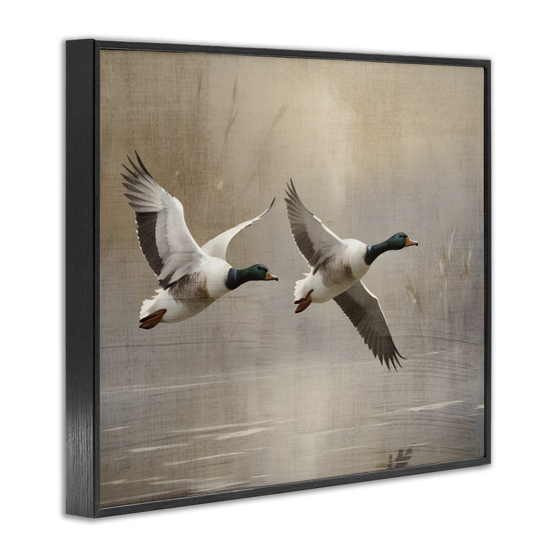 «Mallard Ducks over Pond», dessin de Susan Arnot, Giclée noire de minuit encadrée, H 11 po x l 14 po