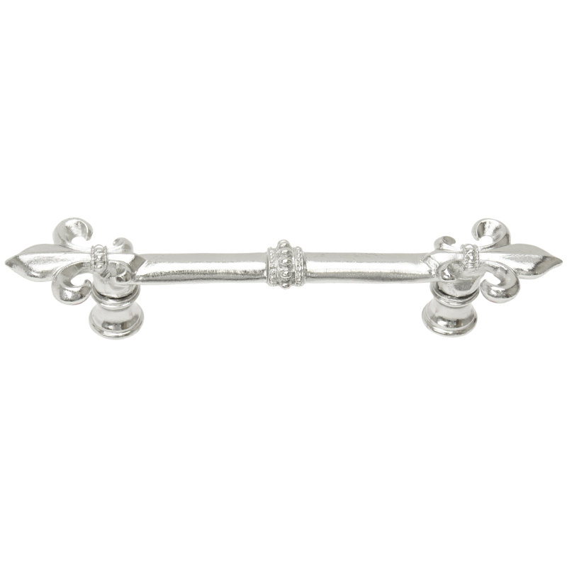 Charlemagne 4 inches c.c. pull with large Fleur De Lysin Satin, 4", Chrome