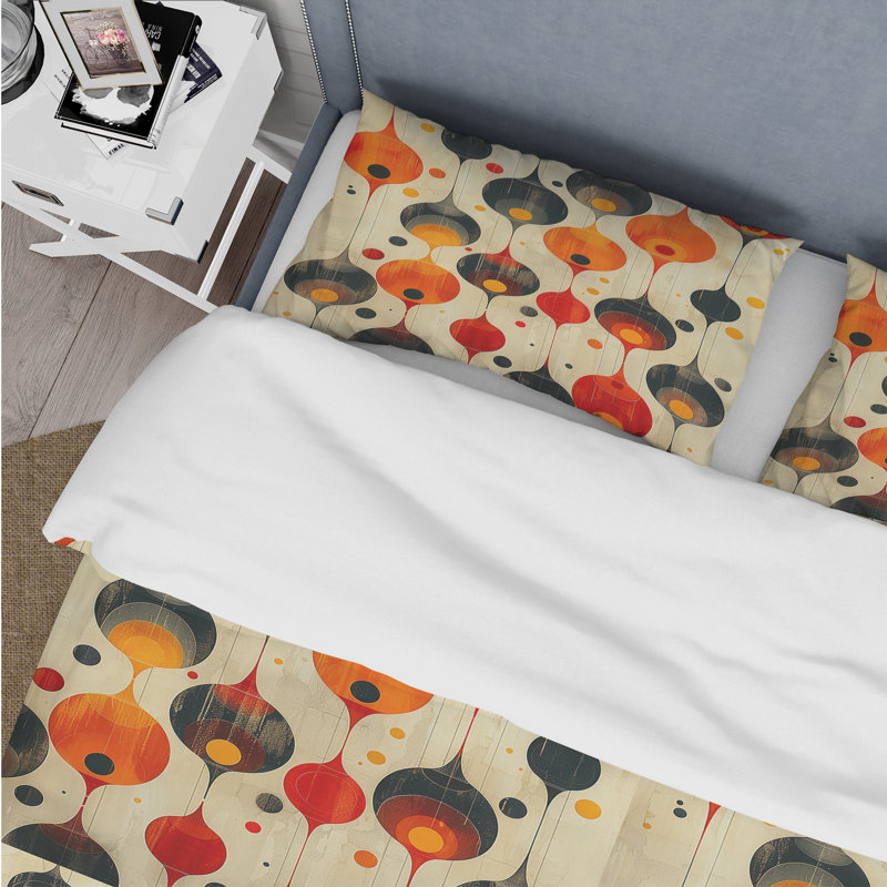 Ensemble de housse de couette orange noir Midcentury Charm III - Midcentury, Housse de couette très grand + 2 taies décorativ