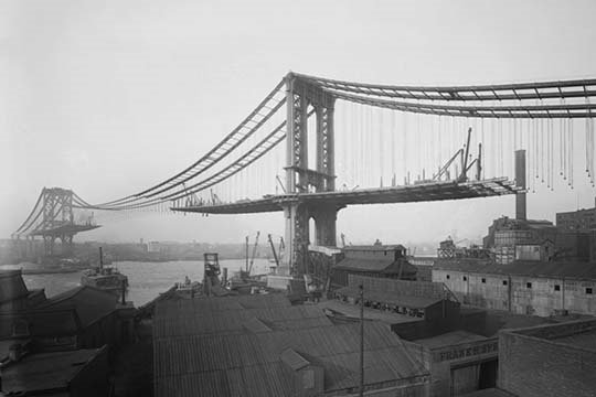 Pont suspendu manhattan en construction-reproduction de photo, H 28 po x l 42 po x P 1,5 po