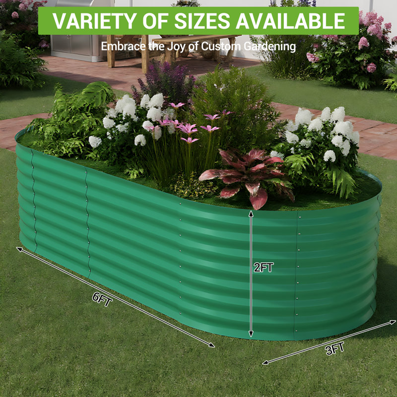Metal Raised Garden Bed, 60cm H x 180cm W x 90cm D, 1, Green