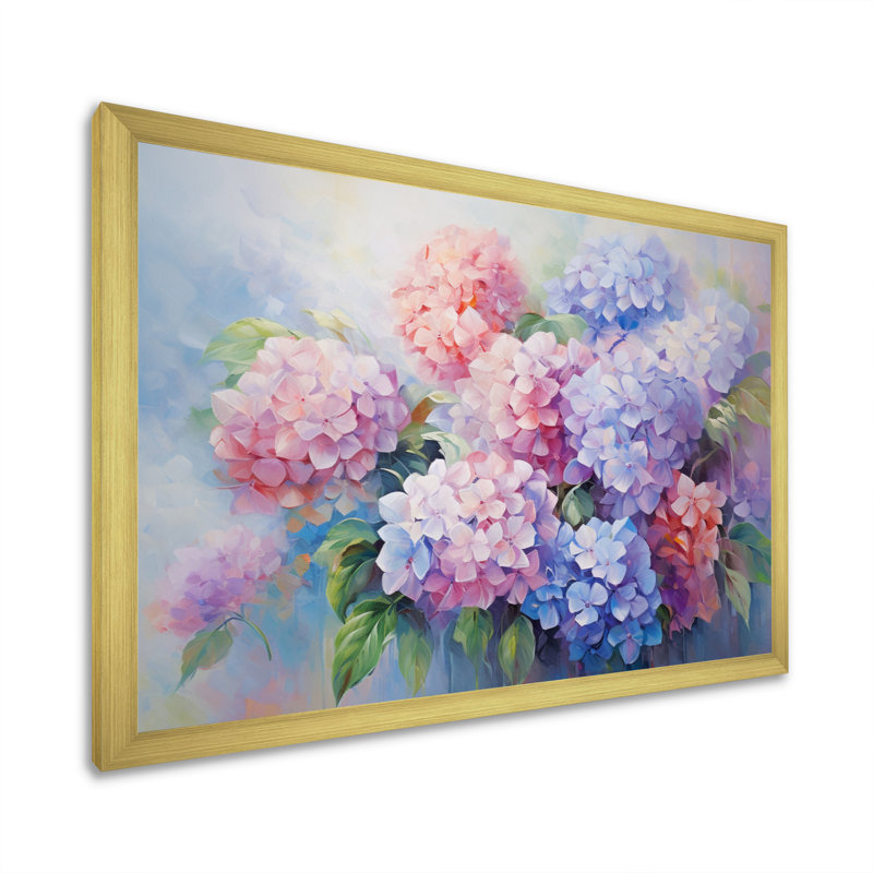 Impression romantique d'hortensia mauve rose, H 34 po x l 44 po x P 1,5 po, Cadre doré simple