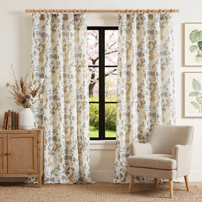 Rod Pocket Tropical Leaf Print Botanical Curtains Flax Farmhouse Country Curtains for Living Room