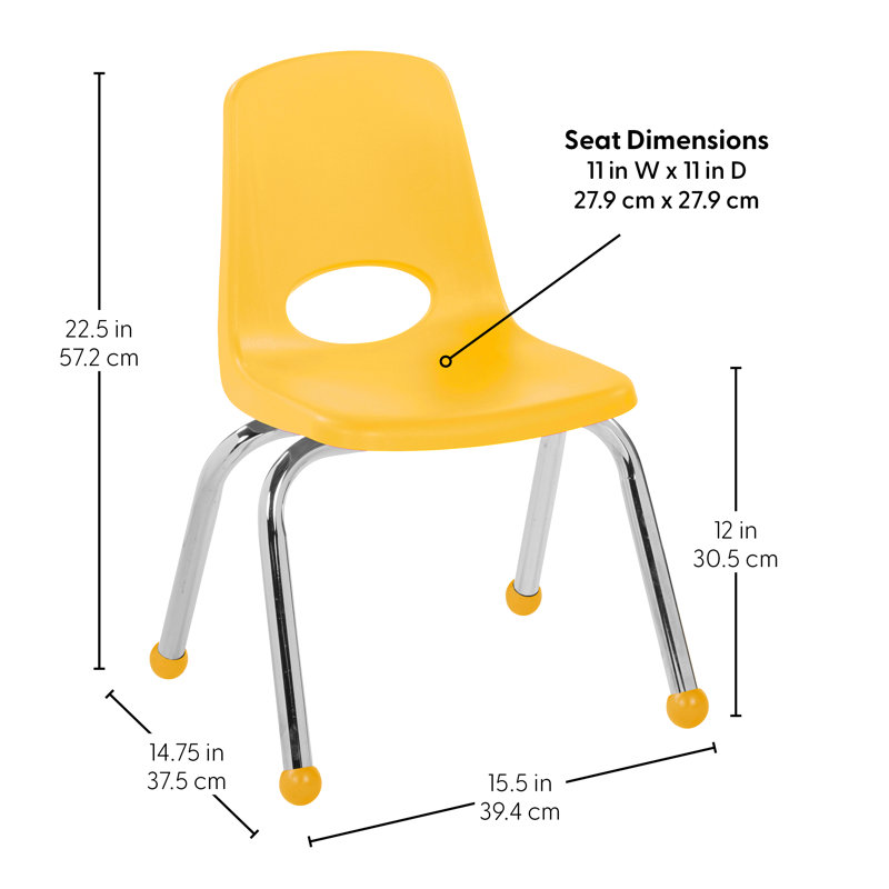 Chaise de classe empilable avec glissières à billes, Assorti, 12", Ball Glides