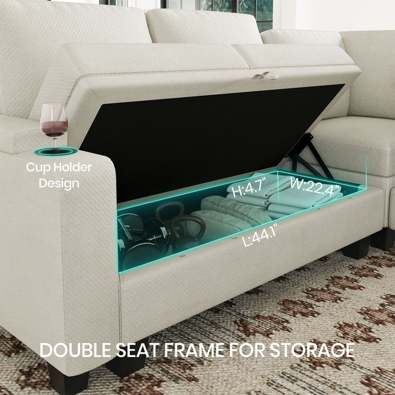 Anjanette Bujesily Chenille Oversized U Shaped Storage Couch Pull Out Bed Sofa Modular Sectional Sofa Cushioned Sofa Bed Sleeper