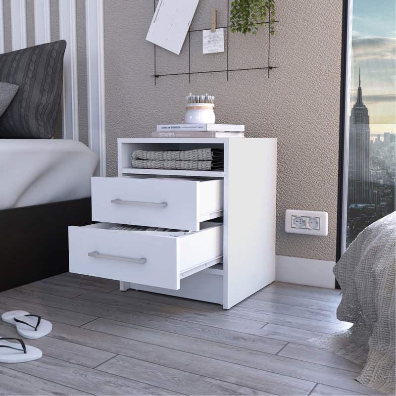 2-Drawer 1-Shelf Rectangle Nightstand White