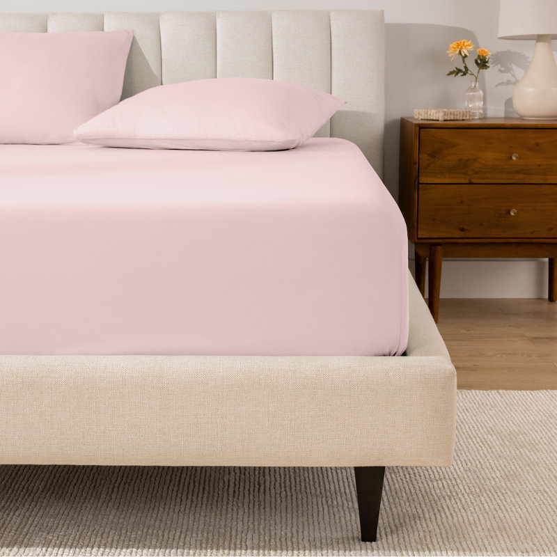 Drap-housse en percale de coton biologique à densité de tissage 300 fils, Drap-housse de taille simple, Vieux rose