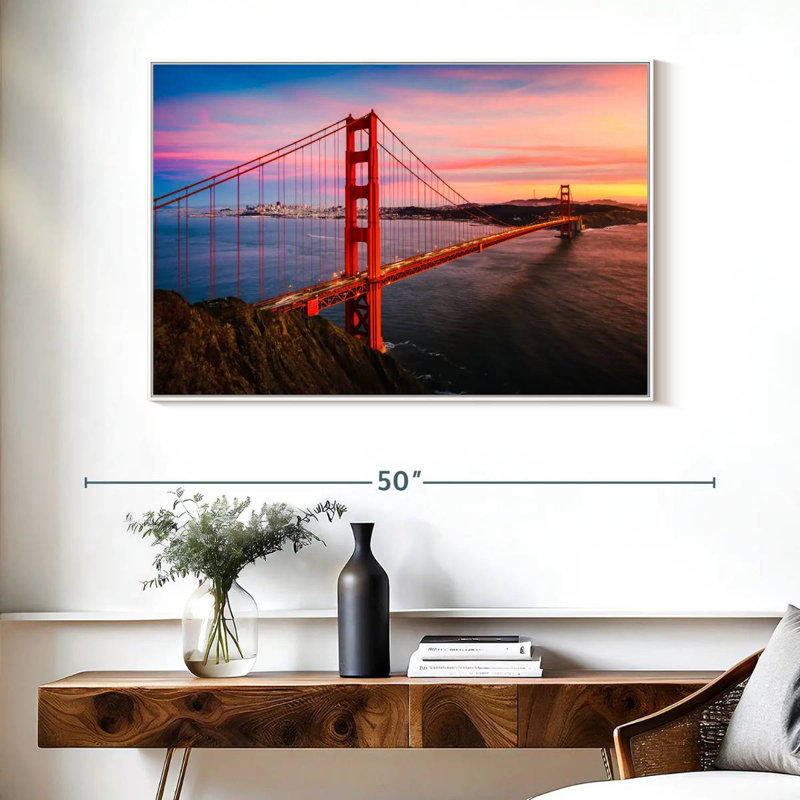Golden Gate, 40 po x 27 po, Cadre flottant blanc
