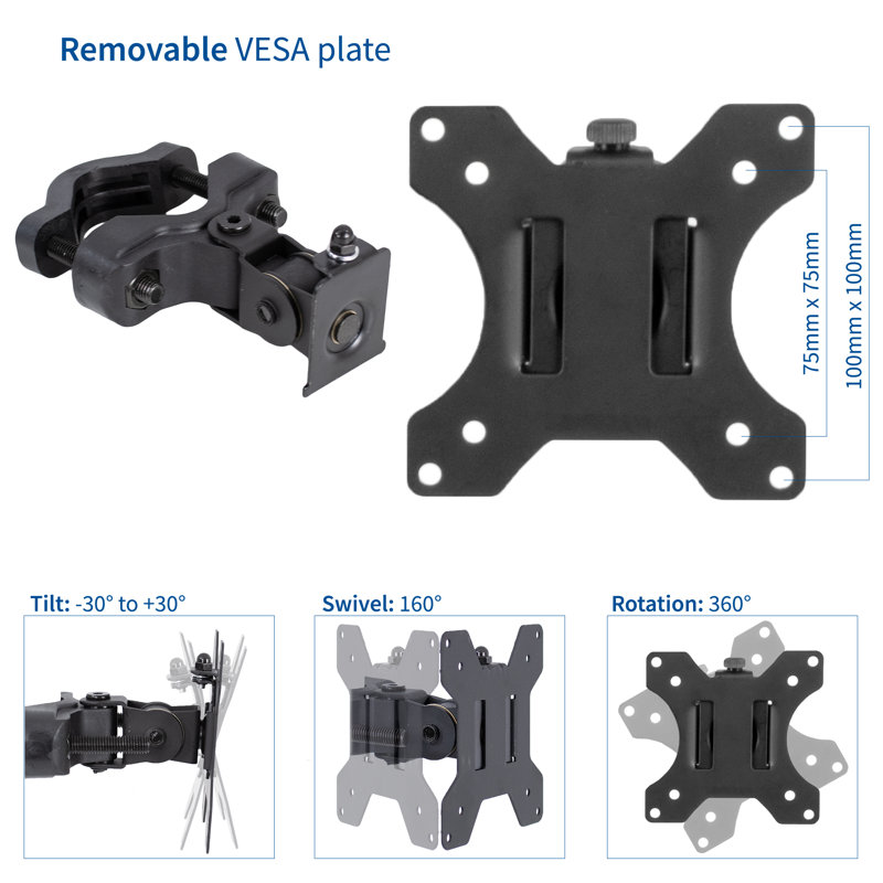 Black Steel Universal VESA Pole Mount Bracket for 30 Inch Screens