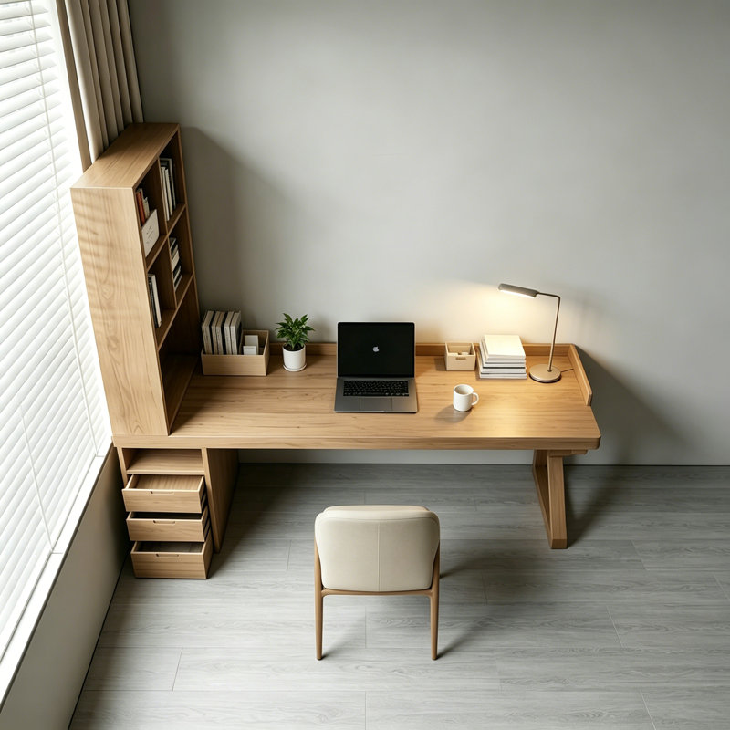 Bureau pratique en bois massif de pin brun, H 70,87 po x l 63 po x P 23,6 po