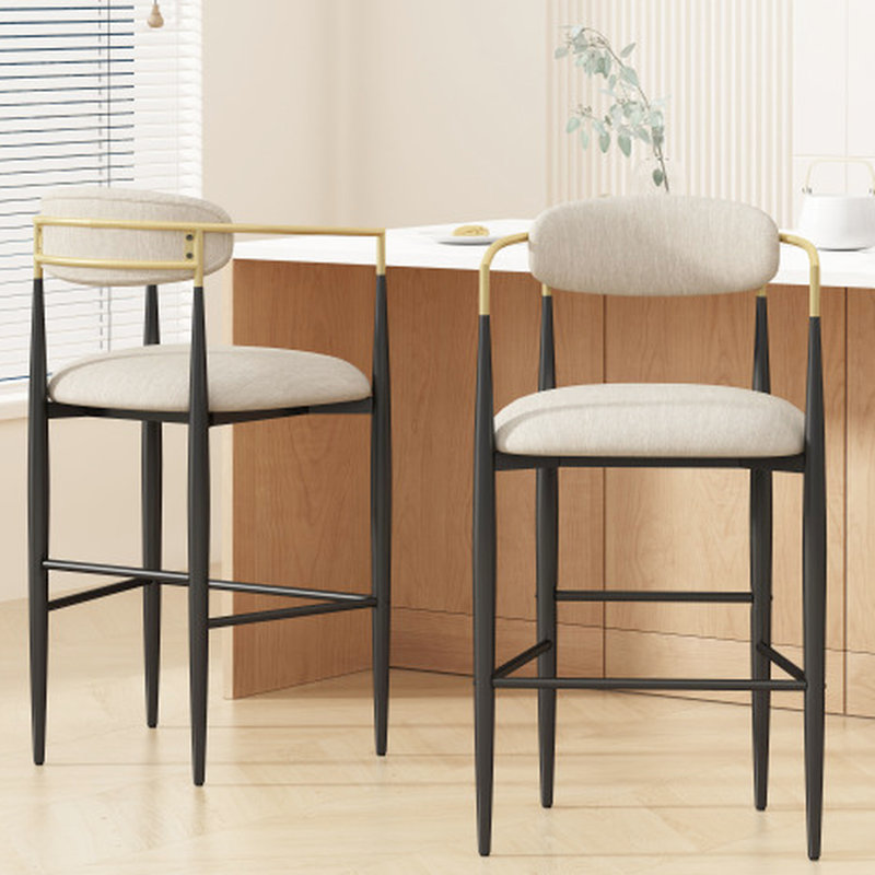 Tabourets de comptoir rembourrés beiges - de 2 avec pieds en fer pour îlot de cuisine confortable, Beige