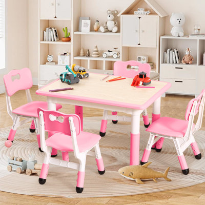 Ensemble de table pour enfants et 4 chaises - Bureau multifonctionnel réglable en hauteur pour enfants de 2 à 10 ans, rose