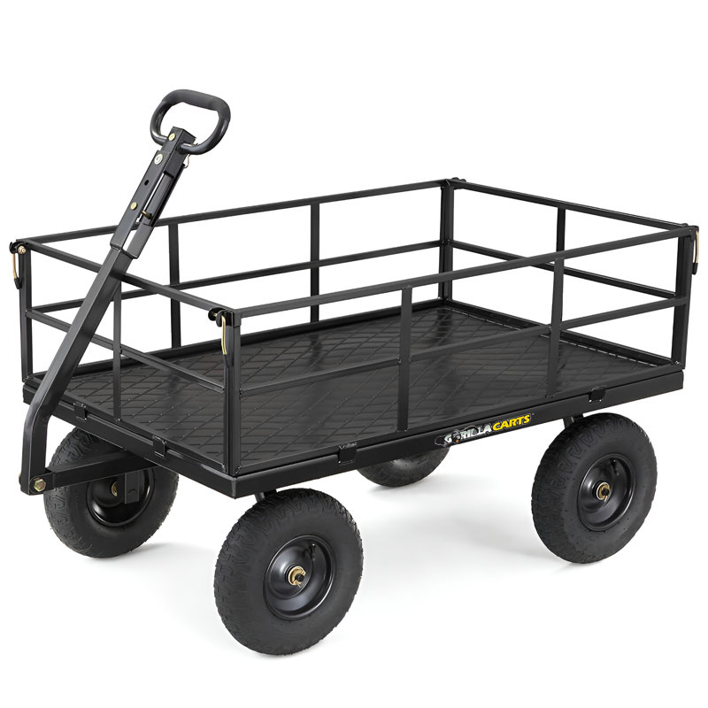 Gorilla Carts Steel Utility Cart Garden Wagon with Removable Sides, 28"H x 30.5"W x 53.3"D, Black