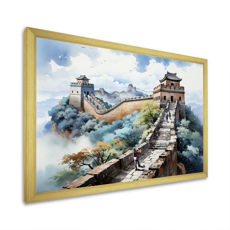 Grande muraille de Chine paysage I - art mural Chine, Cadre doré à coins fermés, H 12 po x l 20 po x P 1 po