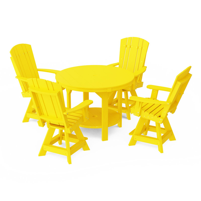 Heritage 5-Piece Round Counter Height Dining Set With Swivel Chairs, Lemon Yellow
