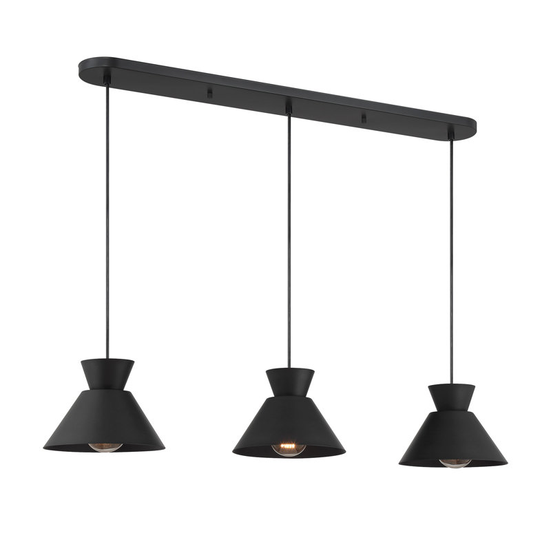 Ohiremen 3-Light Linear Chandelier in Matte Black, Matte Black