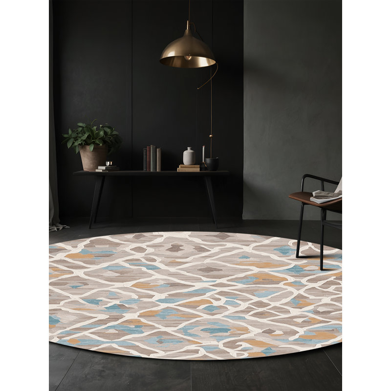 Tapis gris soyeux et moelleux, Rond 6 pi