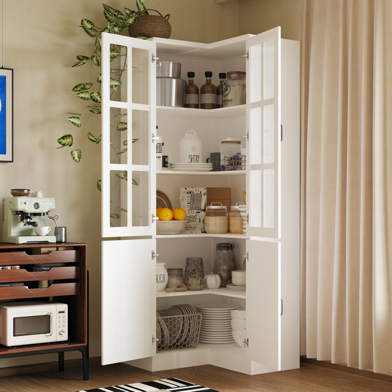 Armoire de rangement d'angle 78,9 "avec portes en verre