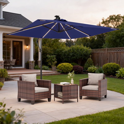8.2' Solar LED Offset Cantilever Patio Umbrella with 8 Light Strips, Outdoor Lighted Hanging Umbrella with Crank & Tilt, UV Protection for Deck Backyard Garden Pool