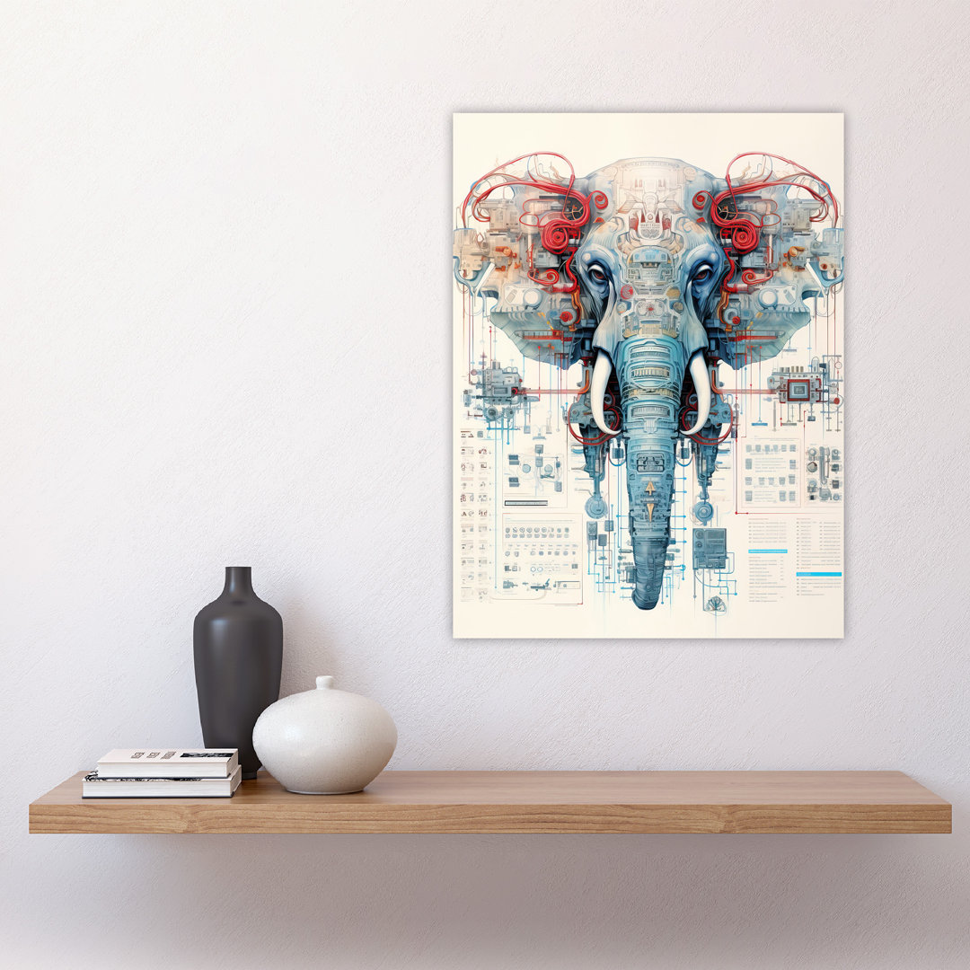Wall Art Print Elephant Robot Hybrid Schematic Futuristic Secret Complex Arcane Manuscript Gift For Cave Poster