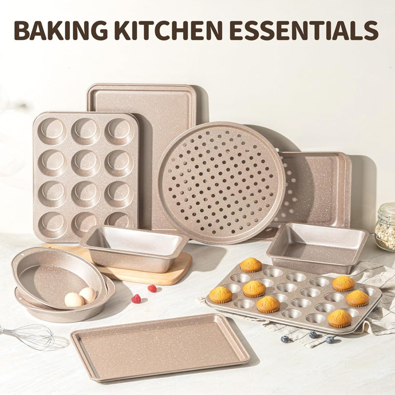 Ensemble de plats de cuisson antiadhésifs en acier au carbone 10 pièces, plaques de cuisson empilables avec larges poignées pour la cuisine domestique