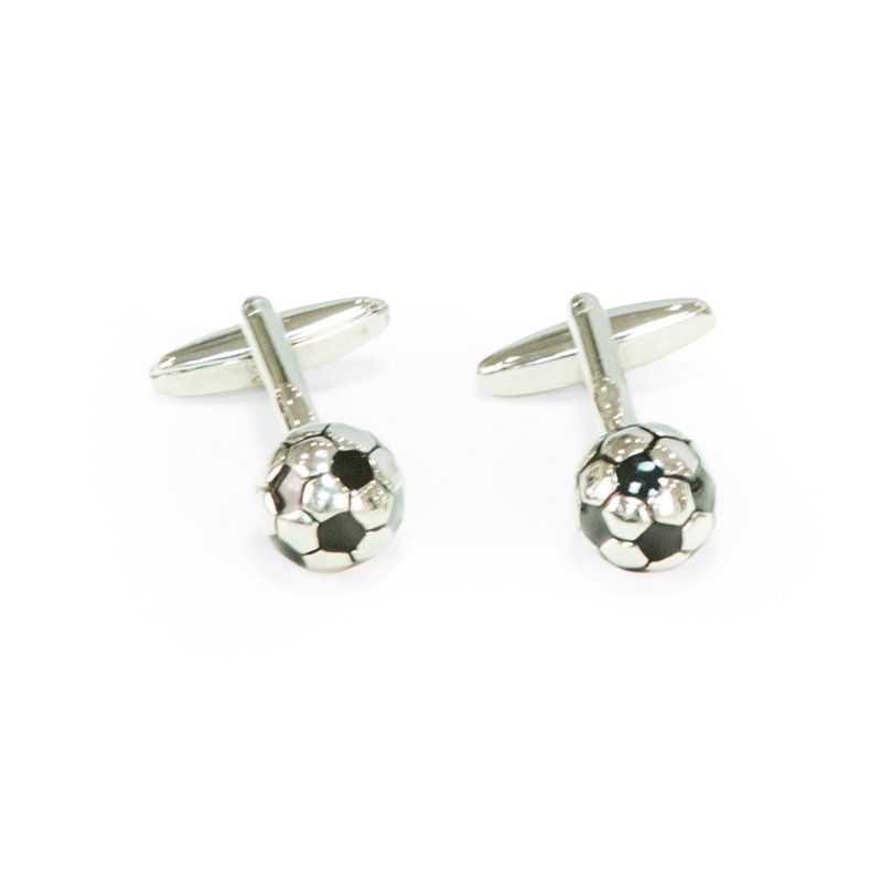 Boîte à boutons de manchette avec ballon de soccer plaqué rhodium