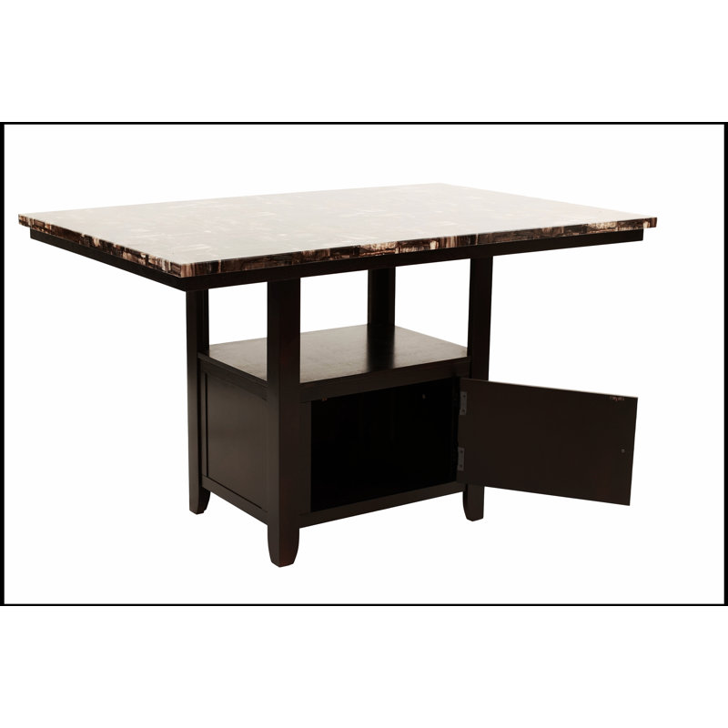 Table de salle à manger à hauteur de comptoir contemporaine avec plateau en faux marbre et rangement en bois de bouleau et panneau de fibres à densité moyenne