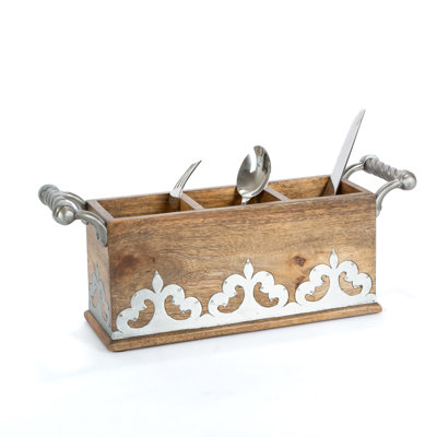 Wood and Metal Flatware Caddy