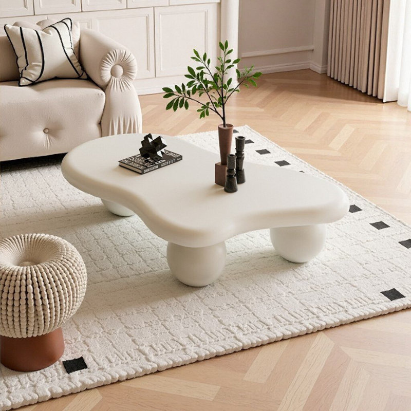 Enchanting Cloud Shape Coffee Table with Tri-Ball Base for Modern Living, Cream White, 47