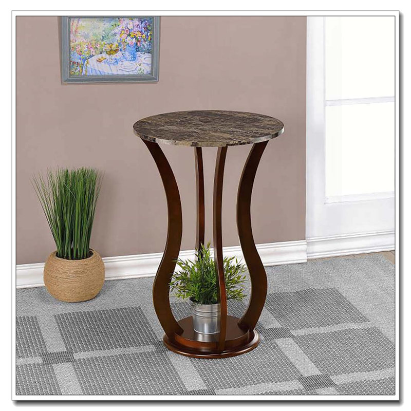 Table d'appoint ronde brune avec plateau en faux marbre