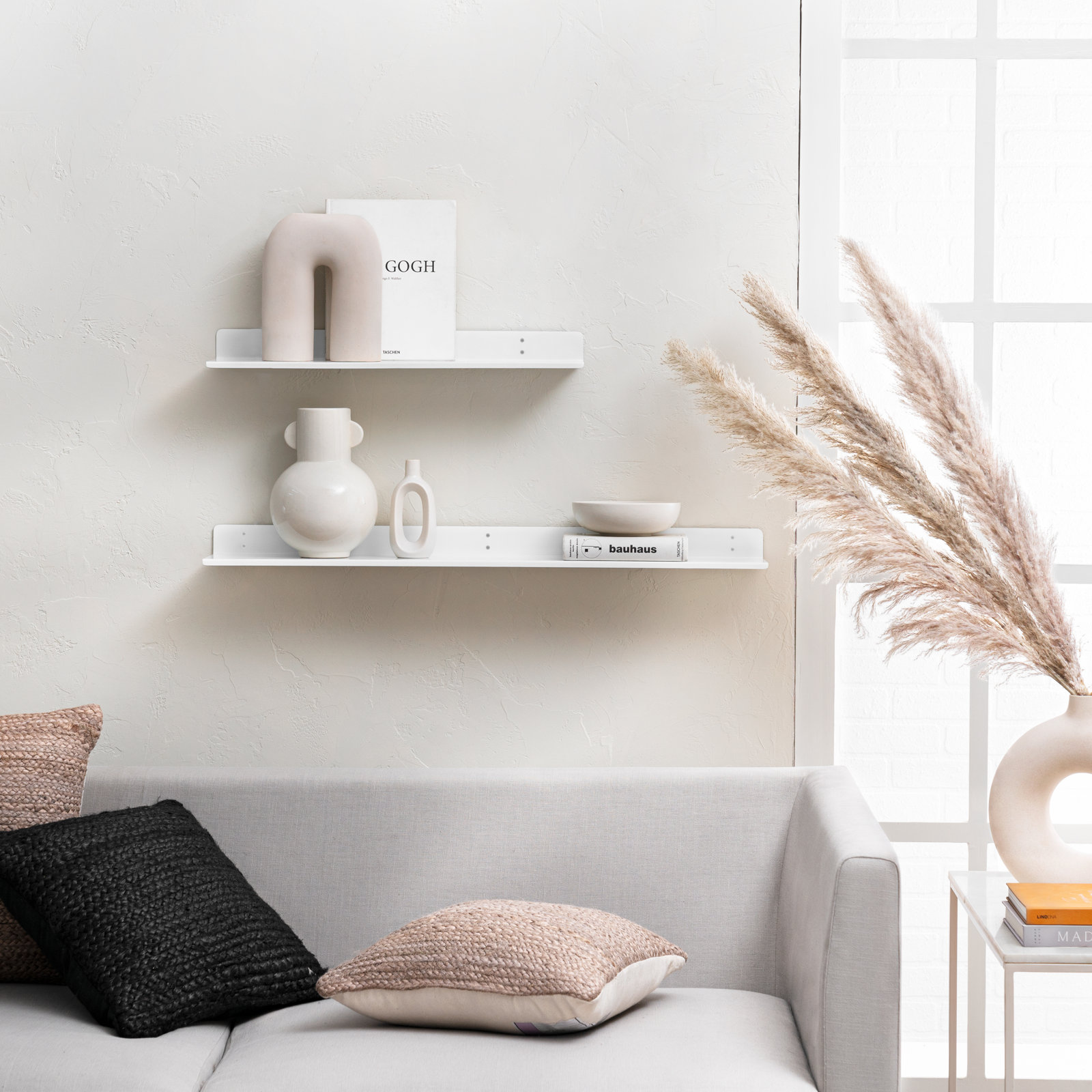 Maja Metal Wall Mounted Floating Display Shelf, 2" H x 24" W x 6" D, White