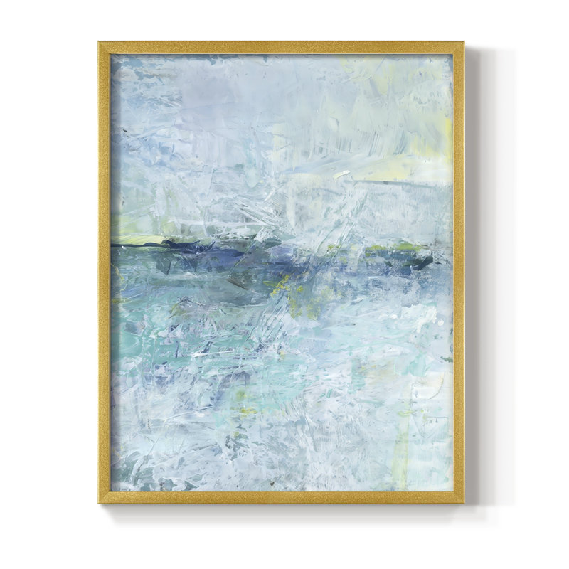 Misty Mountain Lake I Framed Print - Solid Wood, 21" H x 17" W, Gold