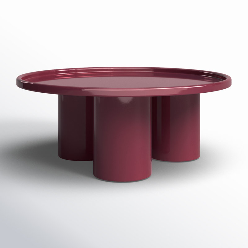 Plum Round Steel Coffee Table with Three Straight Legs