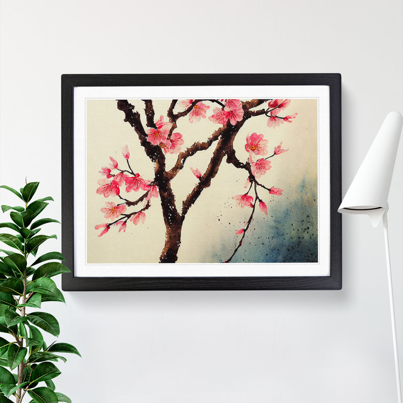 Cherry Blossom Watercolour Flowers Vol.3 - Framed Print, Black Framed, 46cm H x 64cm W x 2cm D