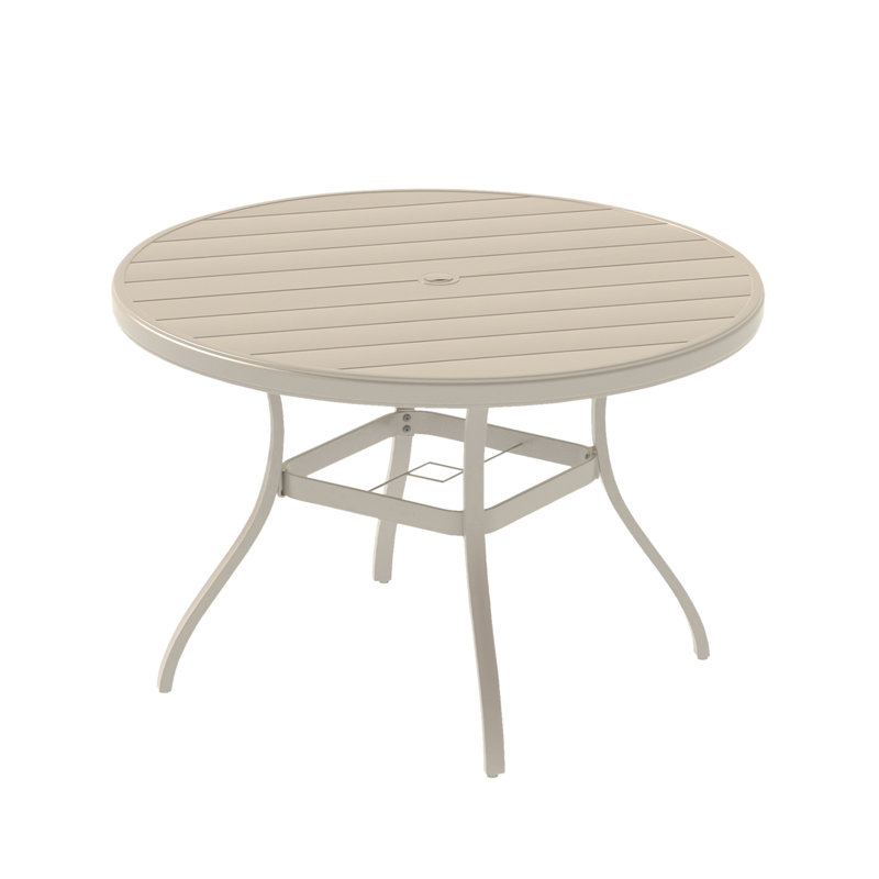 Round All - Weather Outdoor Dining Table For 6 7, Metal With Umbrella Hole, Powder Coating Rust Prevention, Bent Leg Design Style And Balance, Hand Polished Look, 52.72" Dimensions Colored Coated