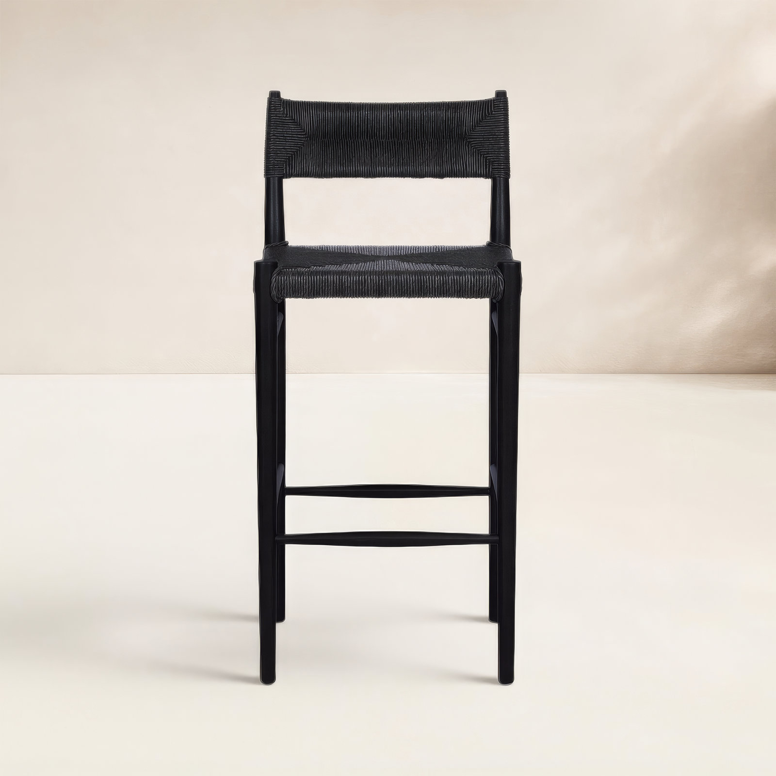 Teak Outdoor Bar Stool, 30", Black, Black