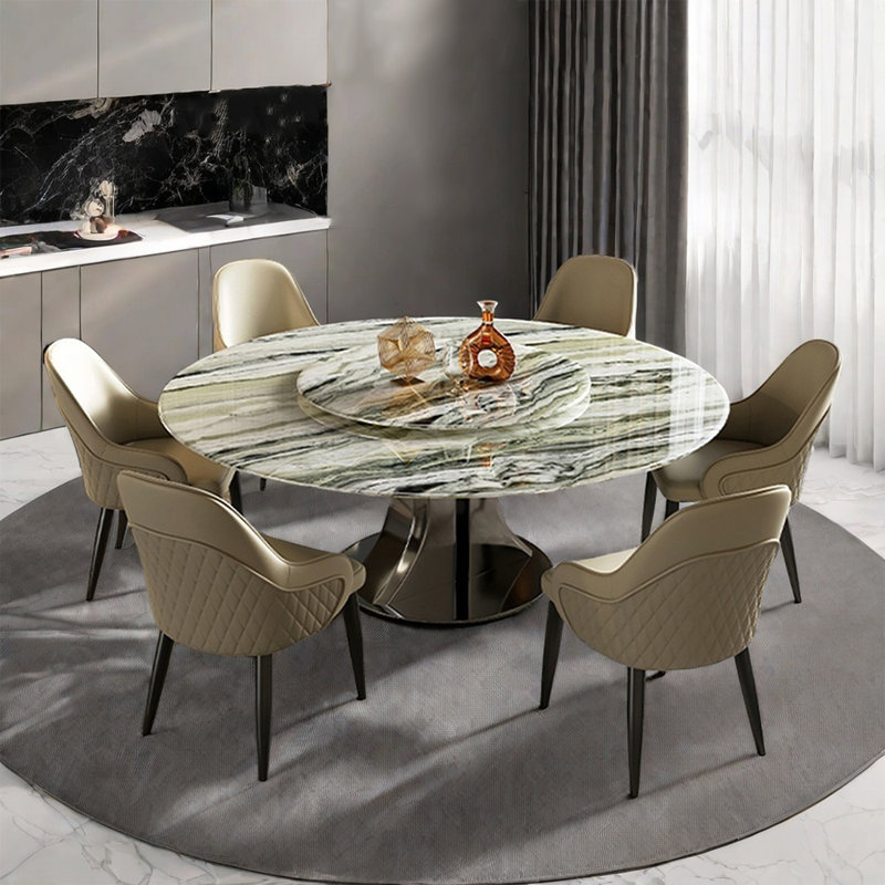 Modern Luxury Marble Round Dining Table Set, 29.52"H x 47.24"L x 47.24"W, 7 Pieces: Table, 6 Chairs