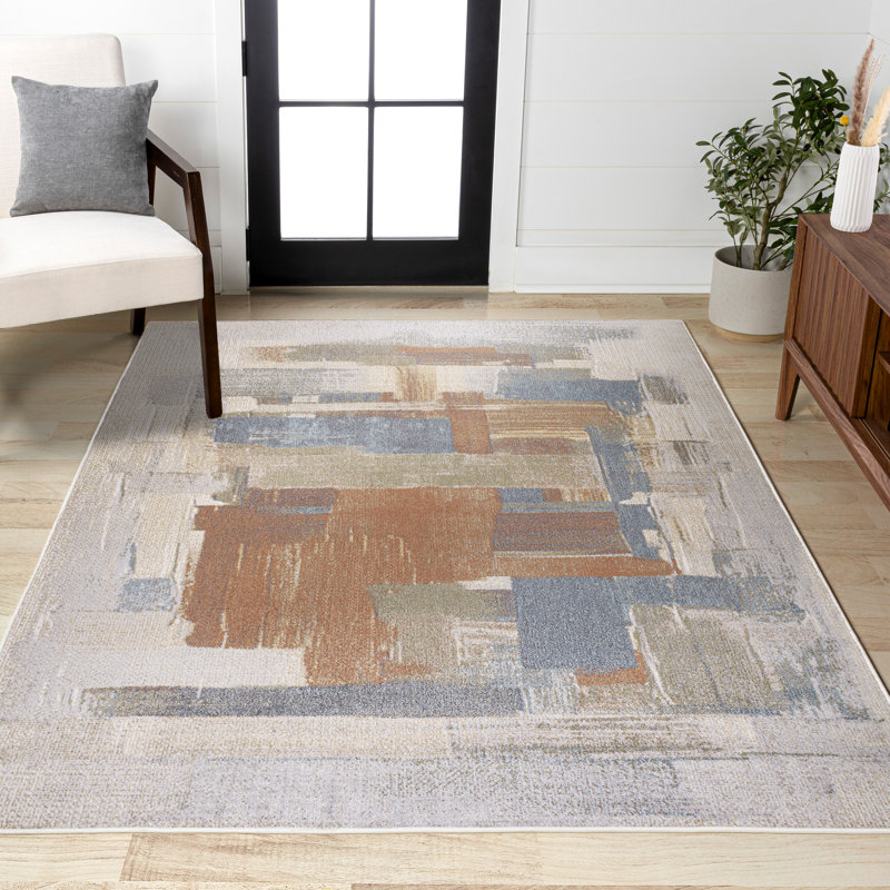 Giavonna Abstract Coastal Watercolor Machine-Washable Cream/Multi Rug, Rectangle 2'11" x 4'11"