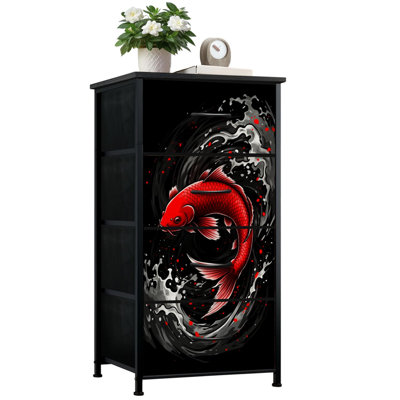Commode pour chambre à coucher avec 4 tiroirs de rangement Red Koi Fish Swirling Black Water Dramatic Splash Art Commodes