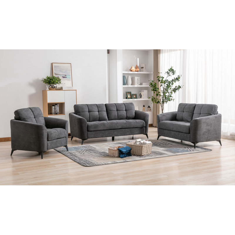 3PCS Woven Fabric Sofa Loveseat Chair, Gray