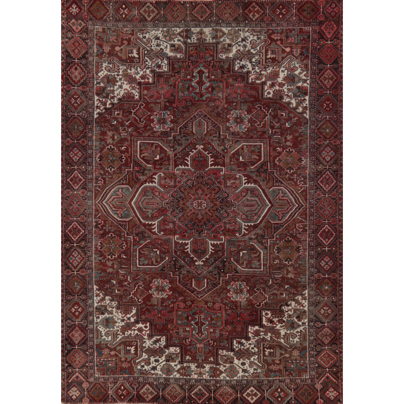 Red Geometric Wool Traditional Area Rug 10x13