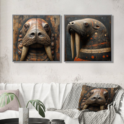 Morse inuit en tons de brun I - art mural morse - art mural moderne sur toile 2 pièces